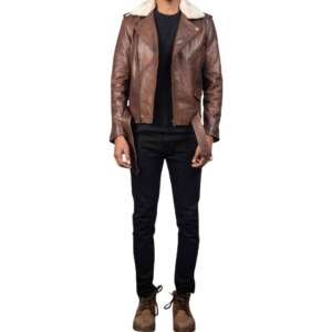 Copper Brown Fur Biker Jacket