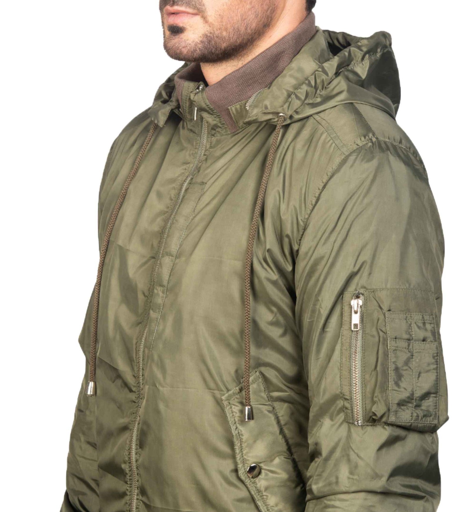 Olive Green Nylon Bomber Jacket - Image 3