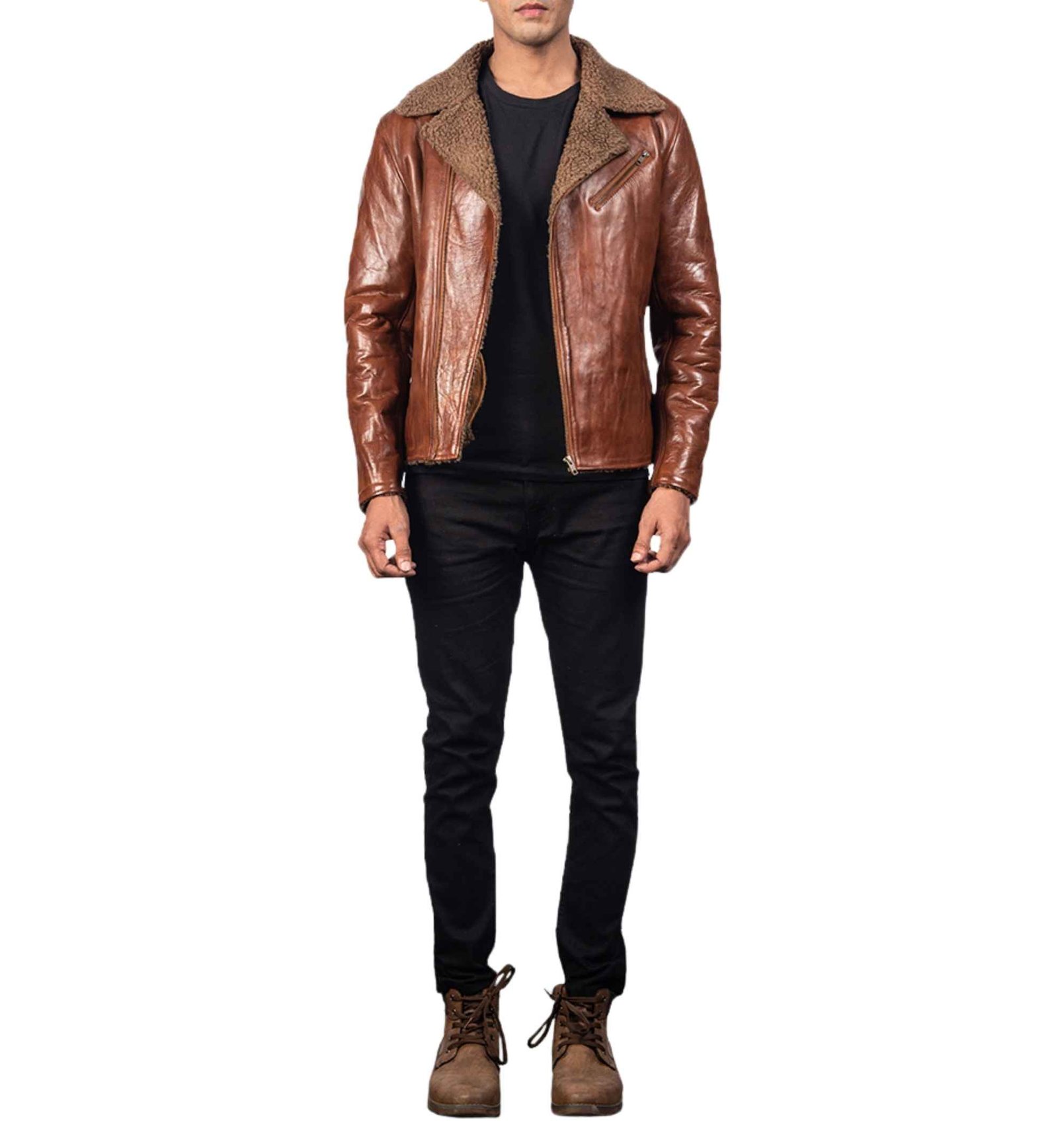 White Peak Solid Brown Shearling Jacket