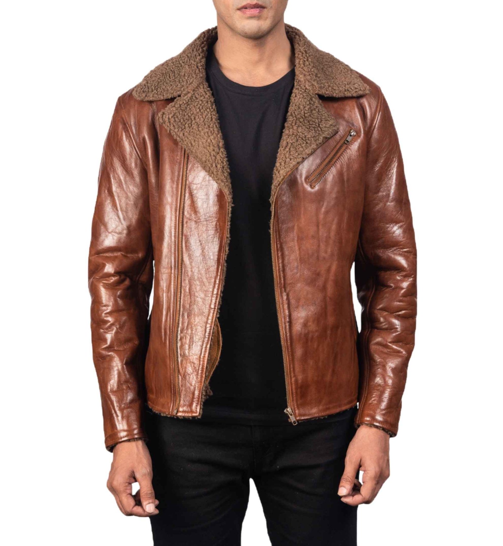 White Peak Solid Brown Shearling Jacket - Image 6