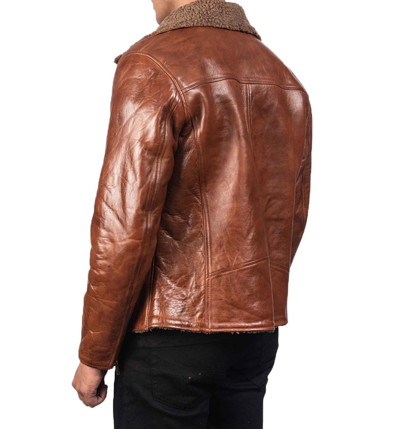White Peak Solid Brown Shearling Jacket - Image 4