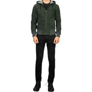 Forest Green Suede Bomber Jacket