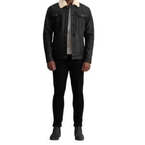 Tumbled Black Shearling Trucker Jacket