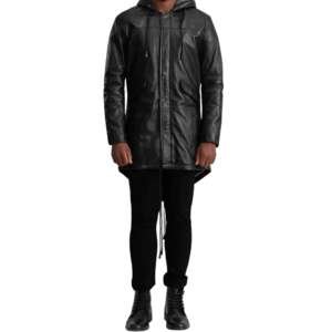 Carbon Black Leather Parka