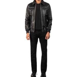 Black Cowhide Bomber Jacket