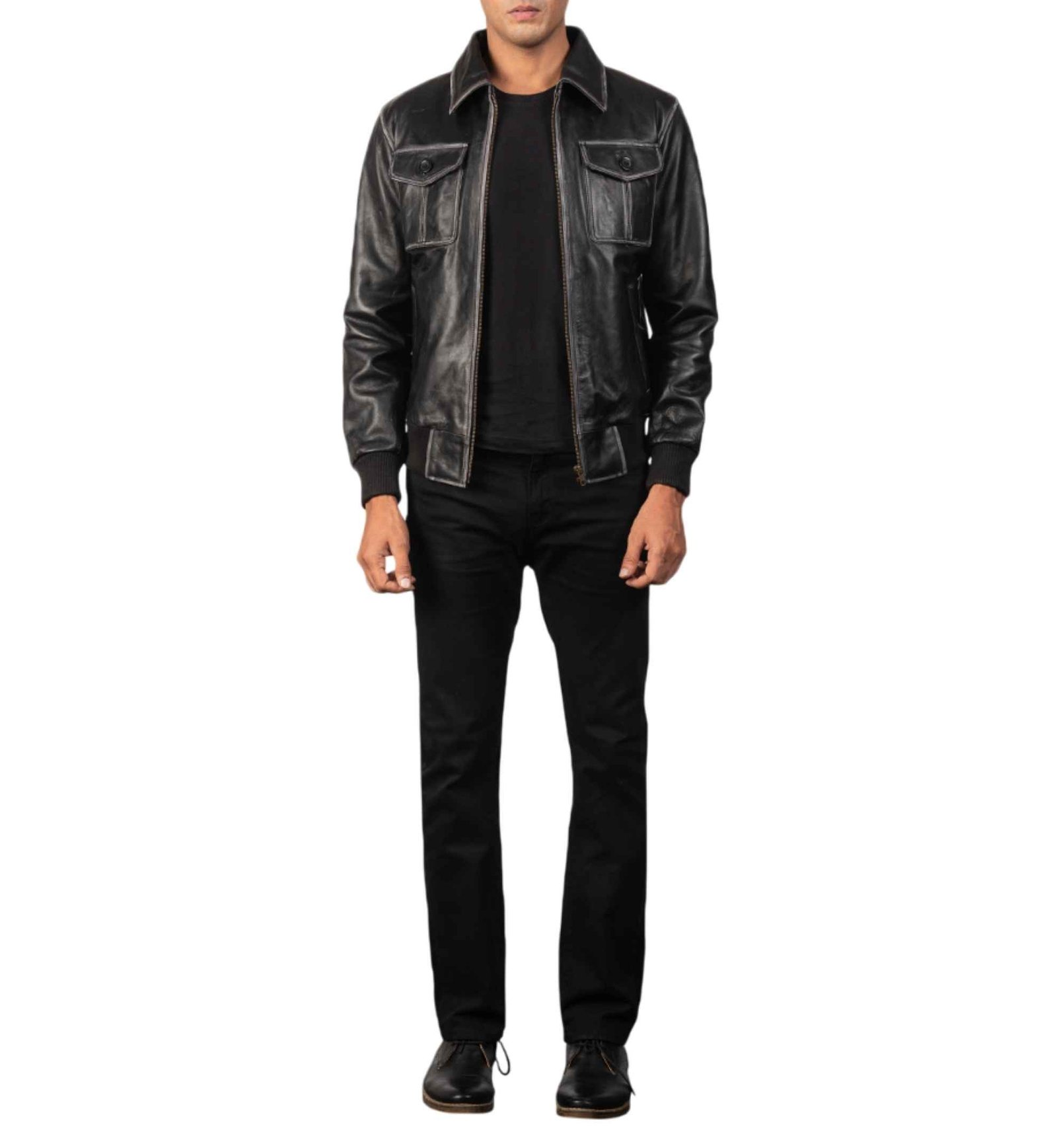 Black Cowhide Bomber Jacket