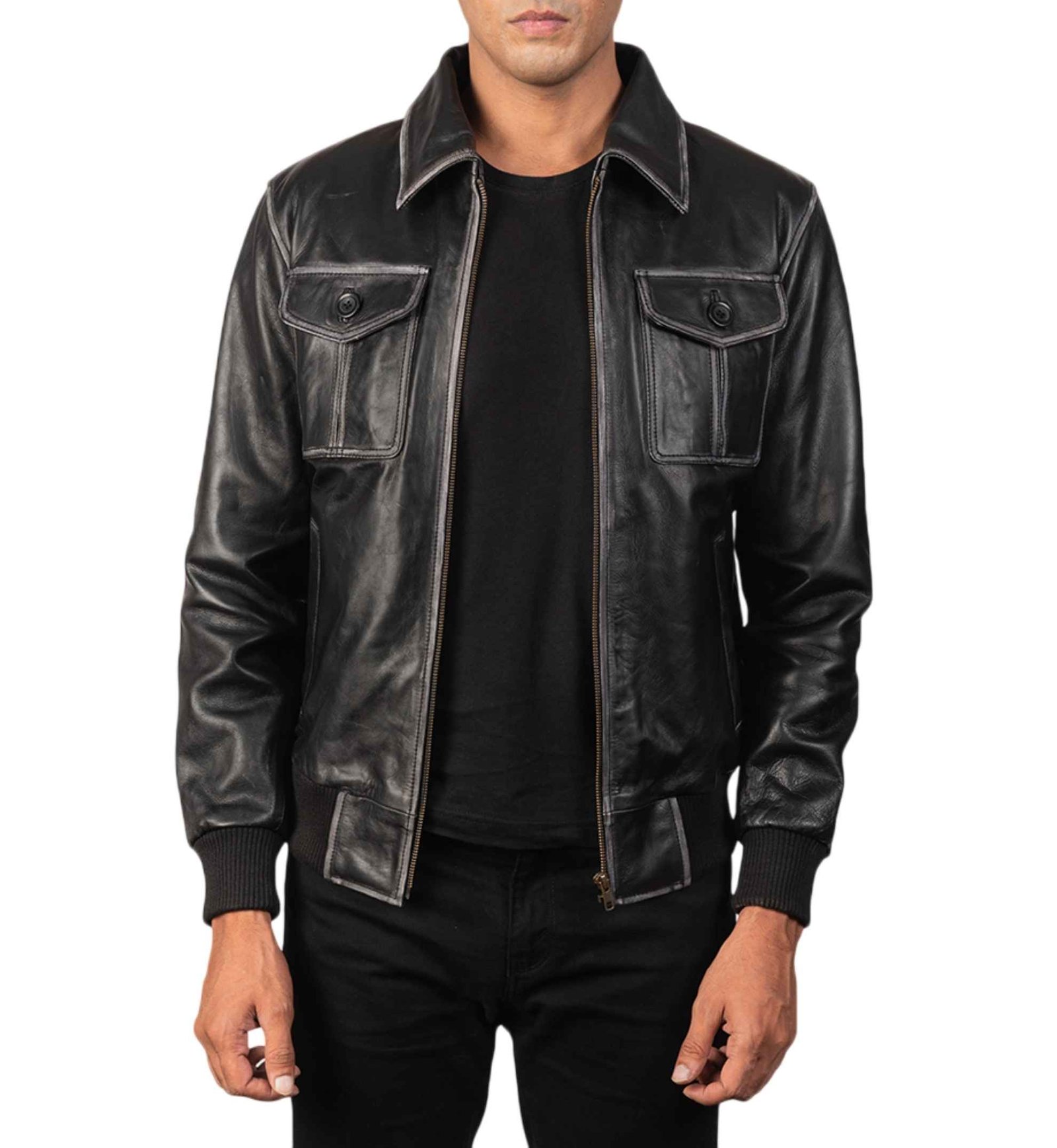 Black Cowhide Bomber Jacket - Image 6