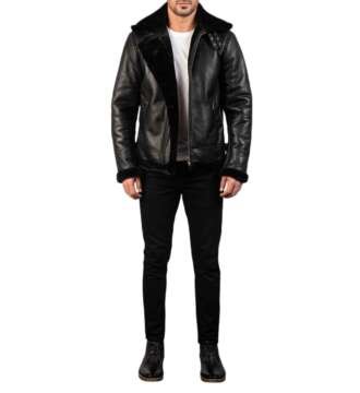 Black Fur-Lined Bomber Jacket