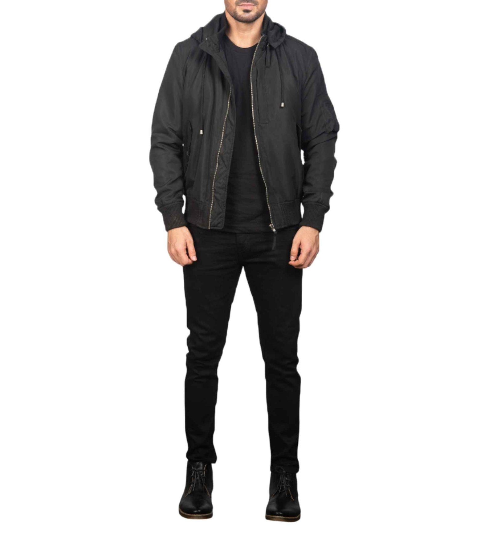 Black Hooded Polyester Jacket