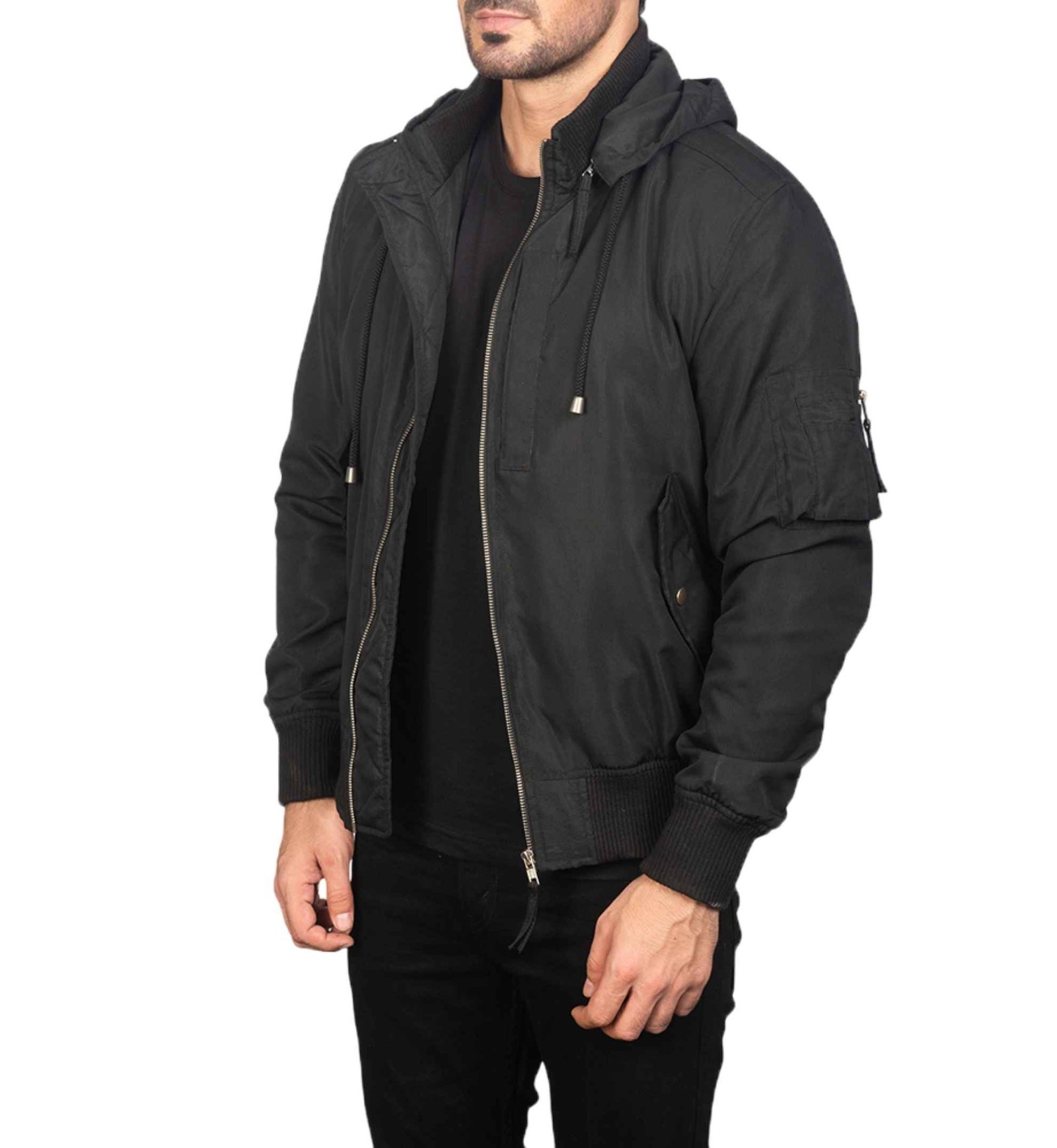 Black Hooded Polyester Jacket - Image 2