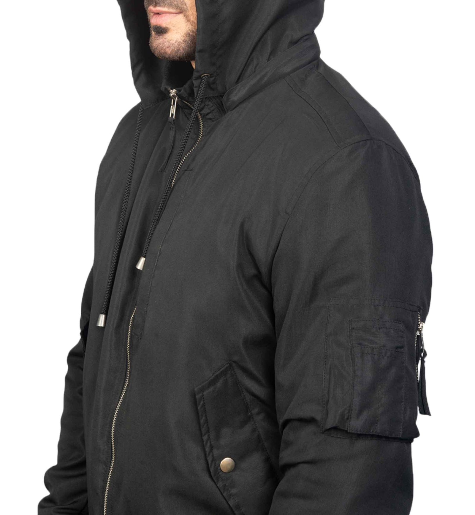 Black Hooded Polyester Jacket - Image 3
