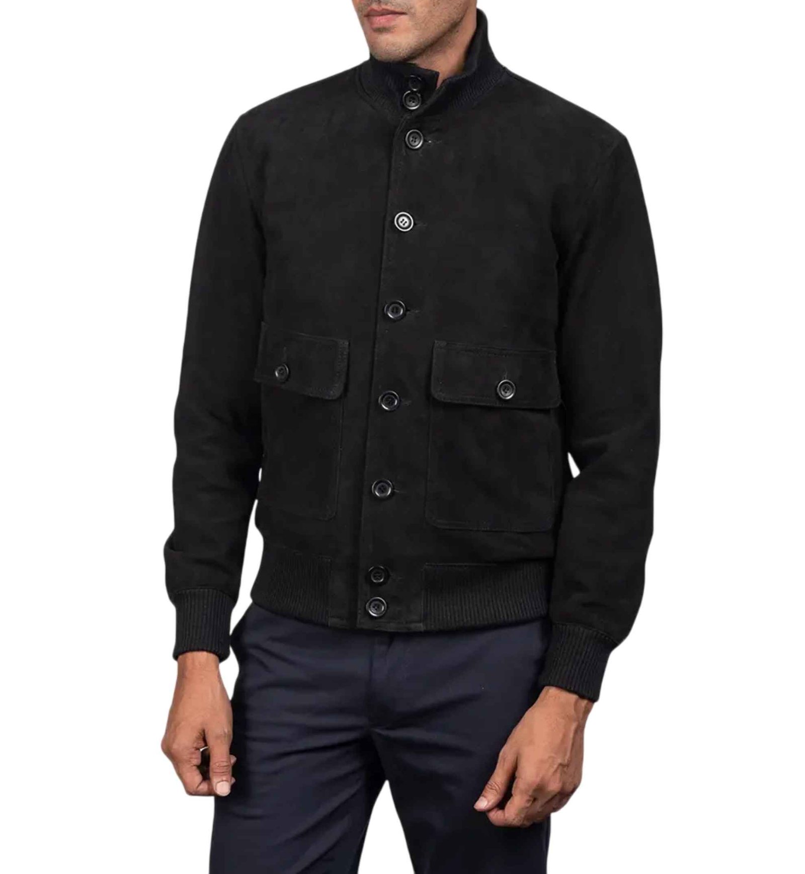 Black Suede Bomber Jacket - Image 2