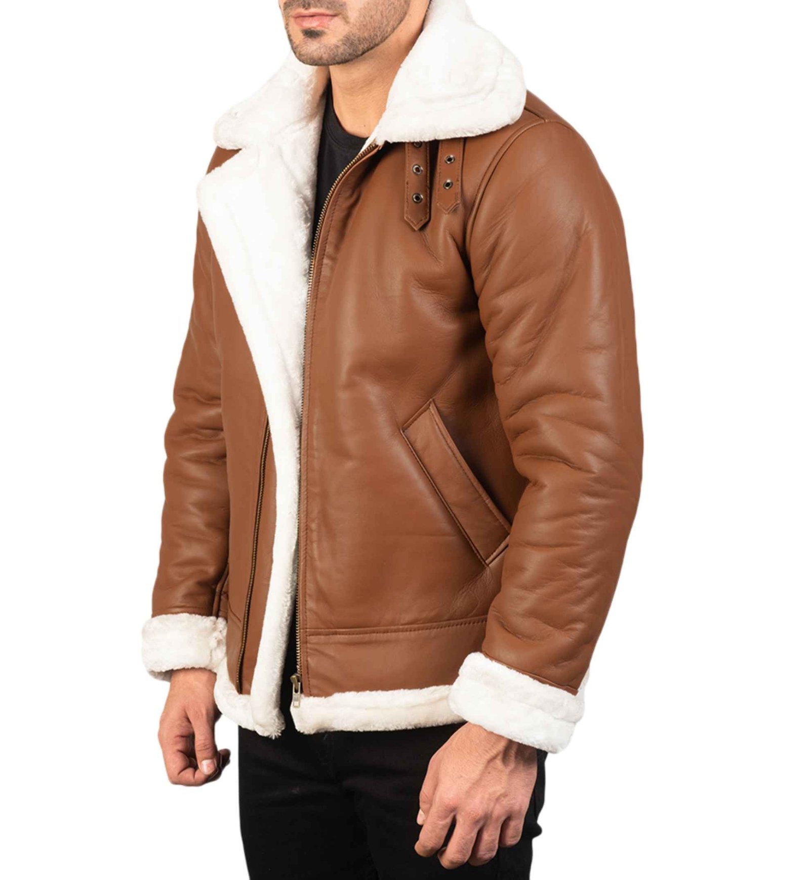 Brown Fur-Lined Bomber Jacket - Image 2