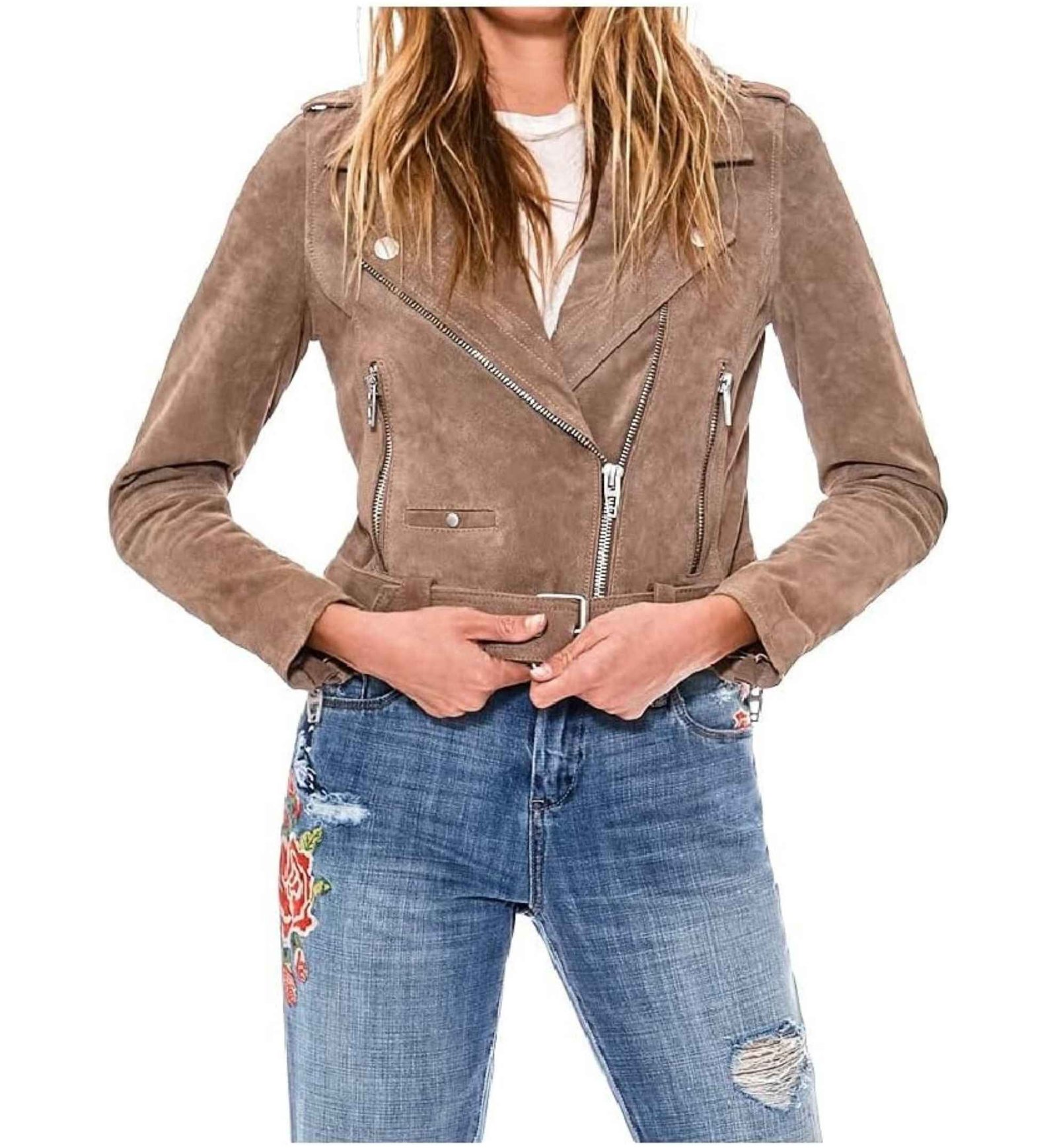 Amber Cropped Suede Moto Jacket