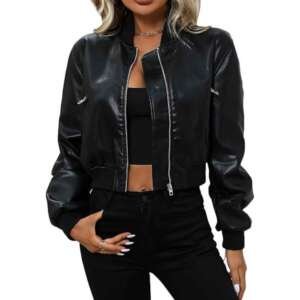 Onyx Faux Leather Varsity Jacket