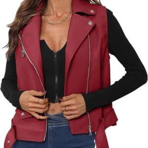 Scarlet Sleeveless Moto Vest