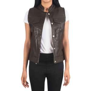 Umber Button Flap Moto Vest