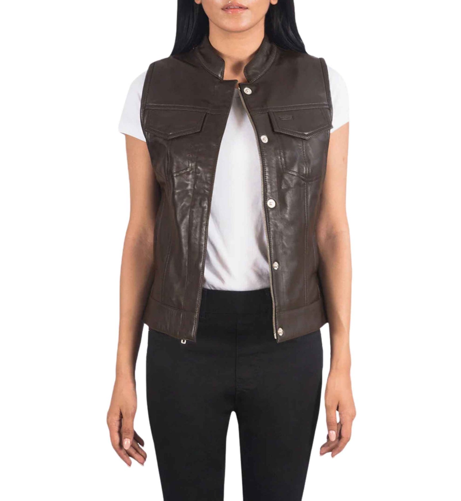 Umber Button Flap Moto Vest