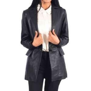 Raven Leather Button Blazer