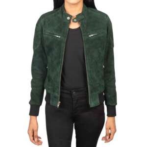 Forest Green Suede Bomber