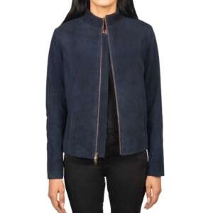 Cobalt Blue Suede Mandarin Jacket