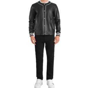 Collarless Black Varsity Jacket