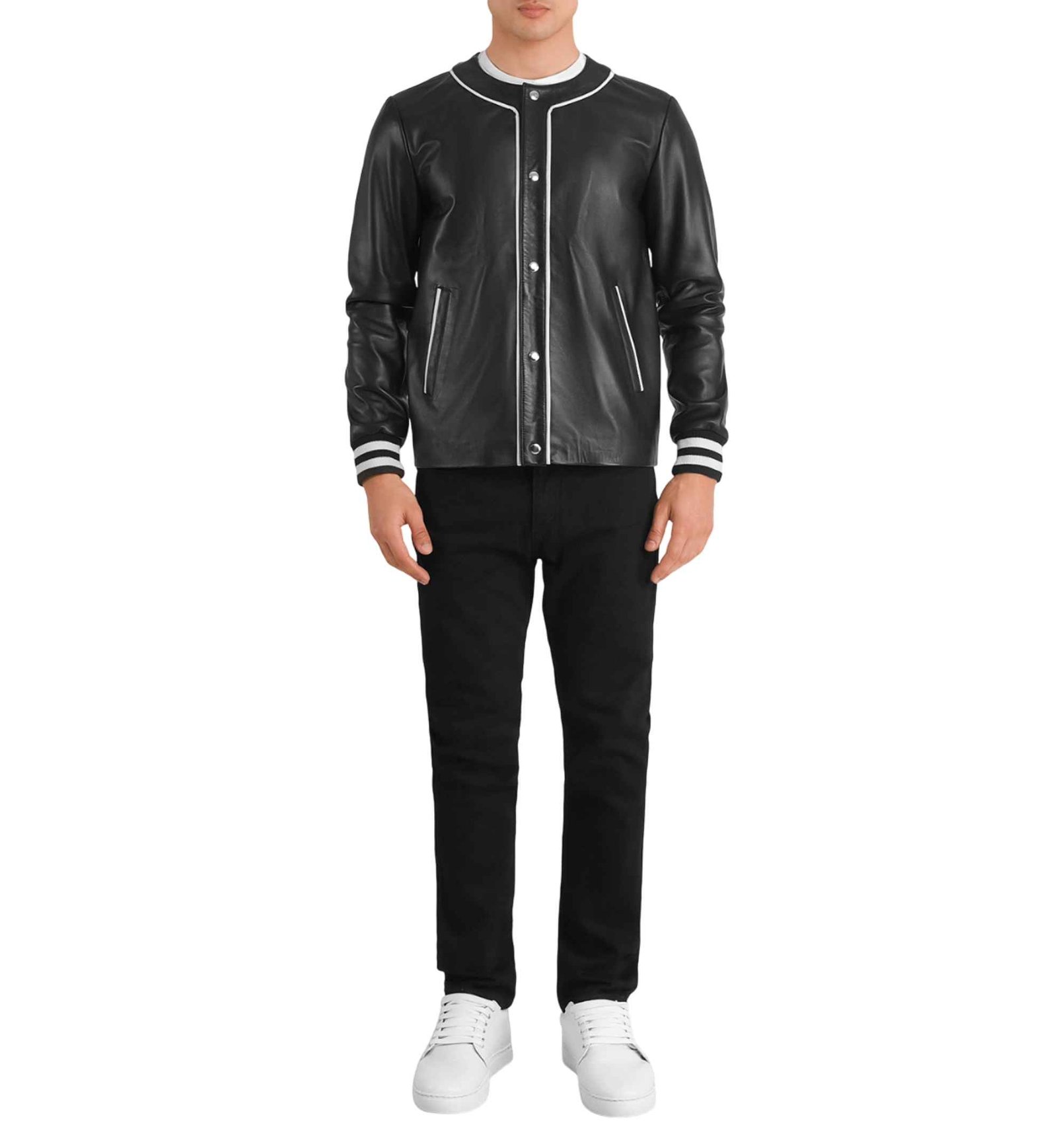Collarless Black Varsity Jacket
