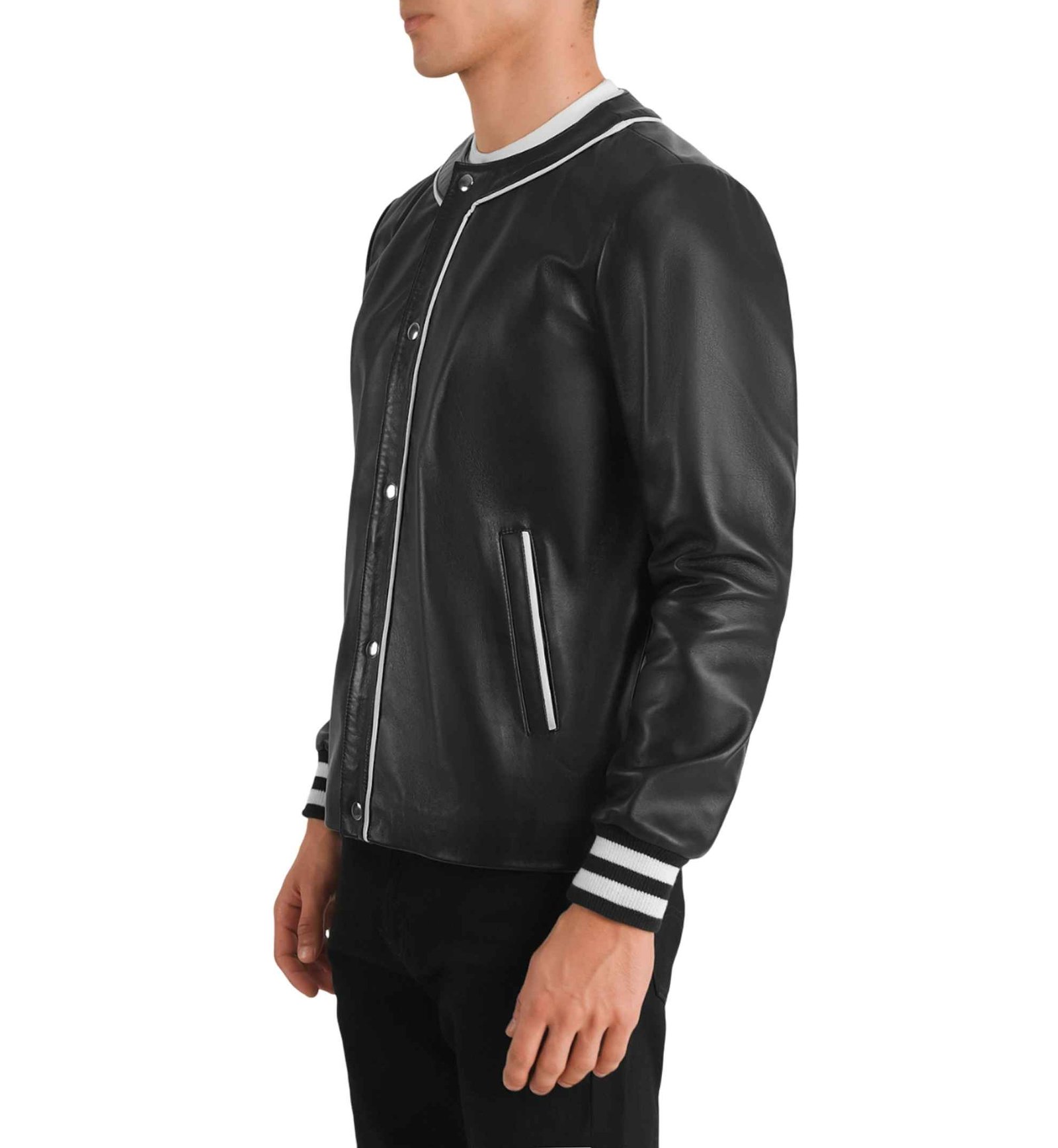 Collarless Black Varsity Jacket - Image 2