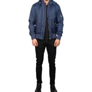 Azure Hooded Nylon Bomber