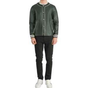 Collarless Green Varsity Jacket