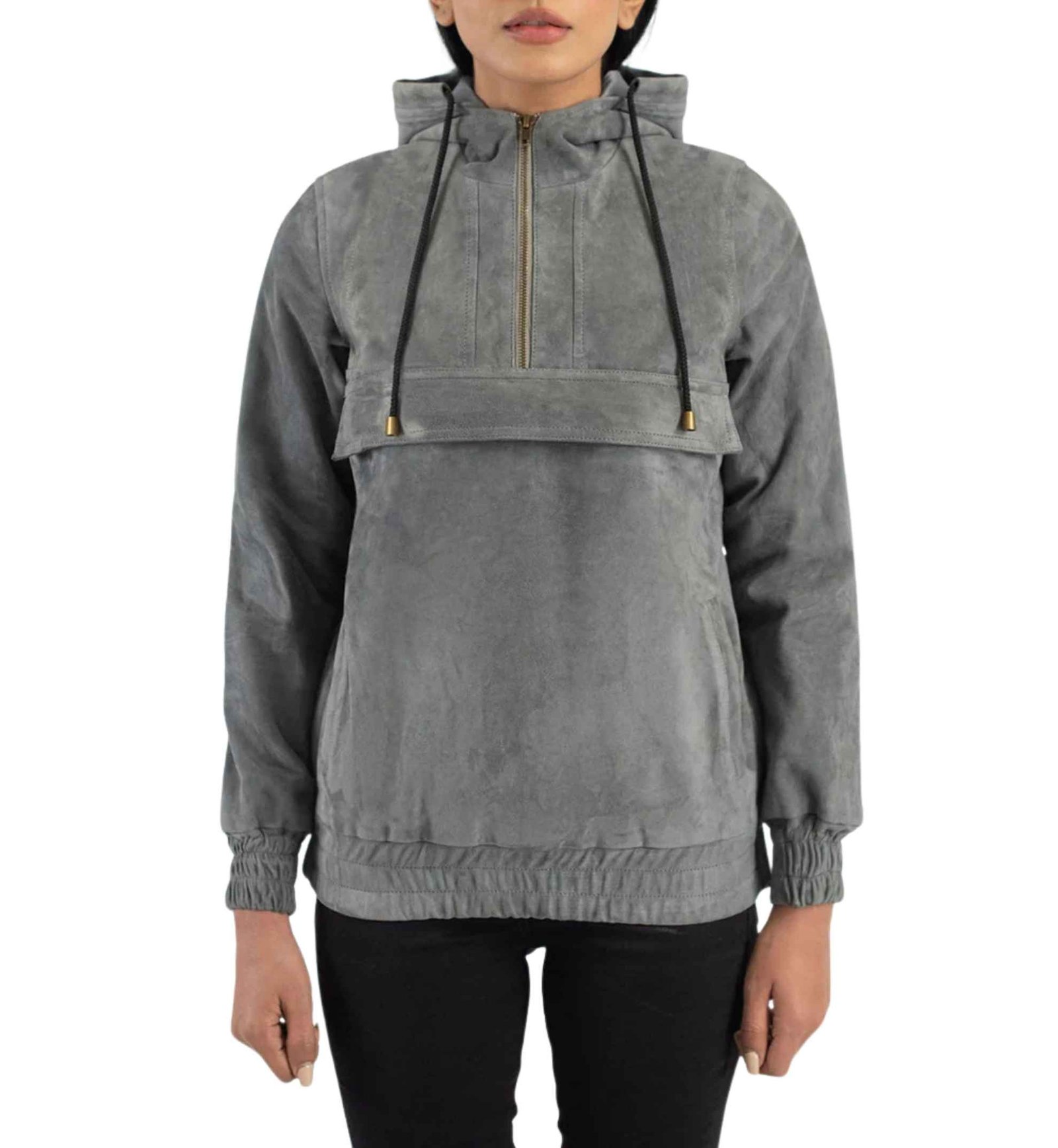 Mist Grey Hooded Suede Pullover
