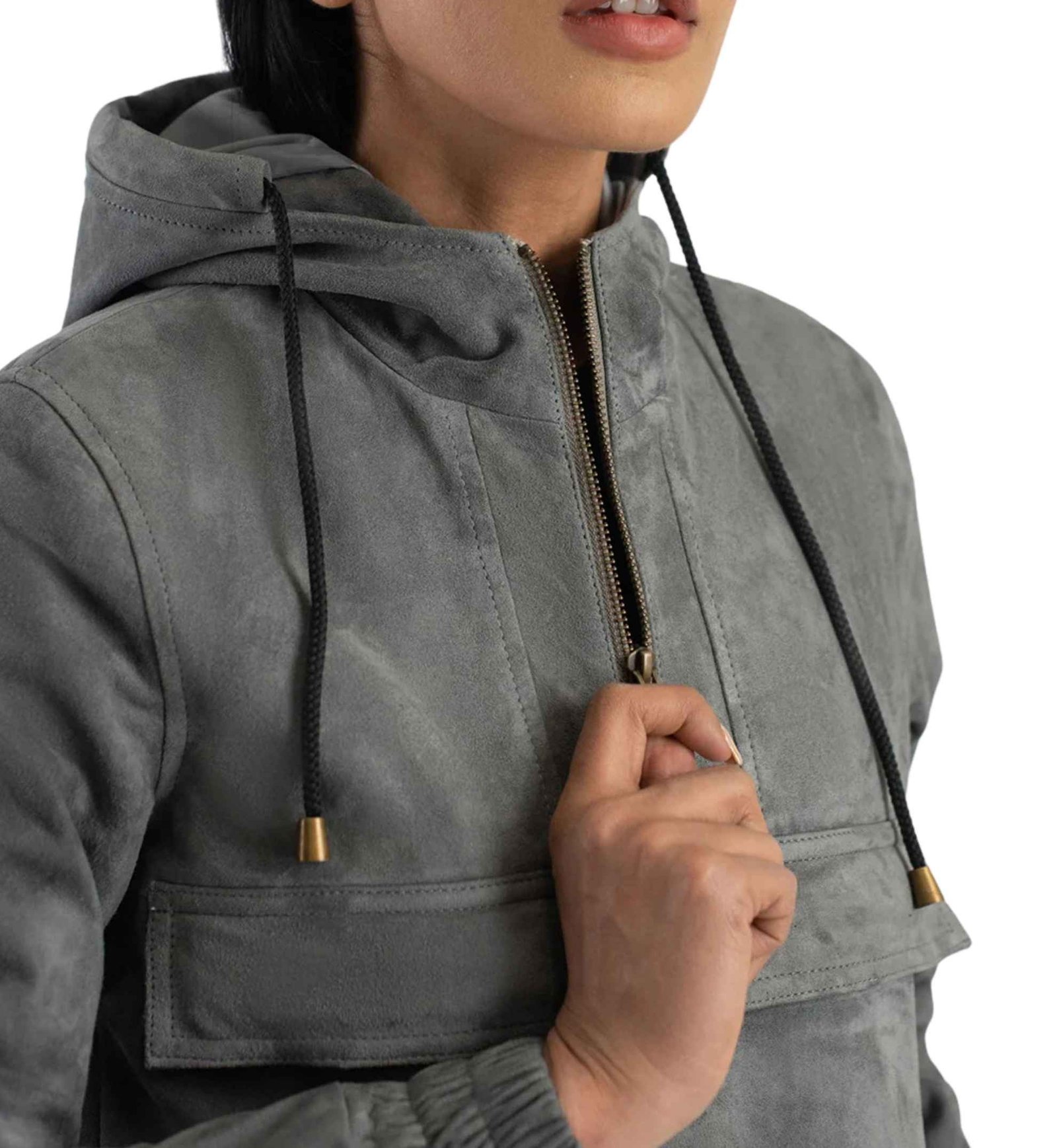 Mist Grey Hooded Suede Pullover - Image 5