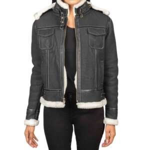 Onyx Hooded Shearling Bomber