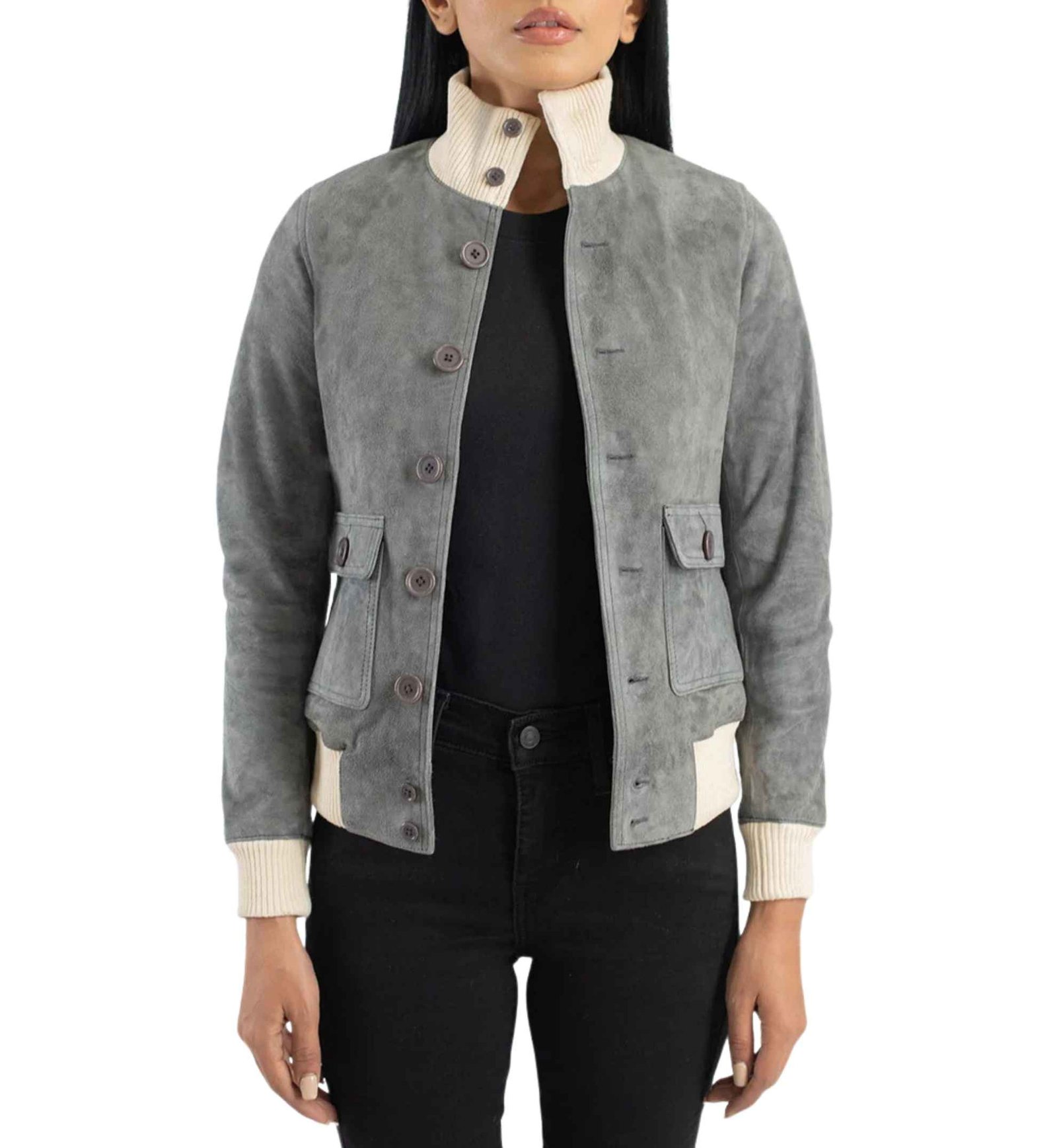 Ash Grey Suede Bomber