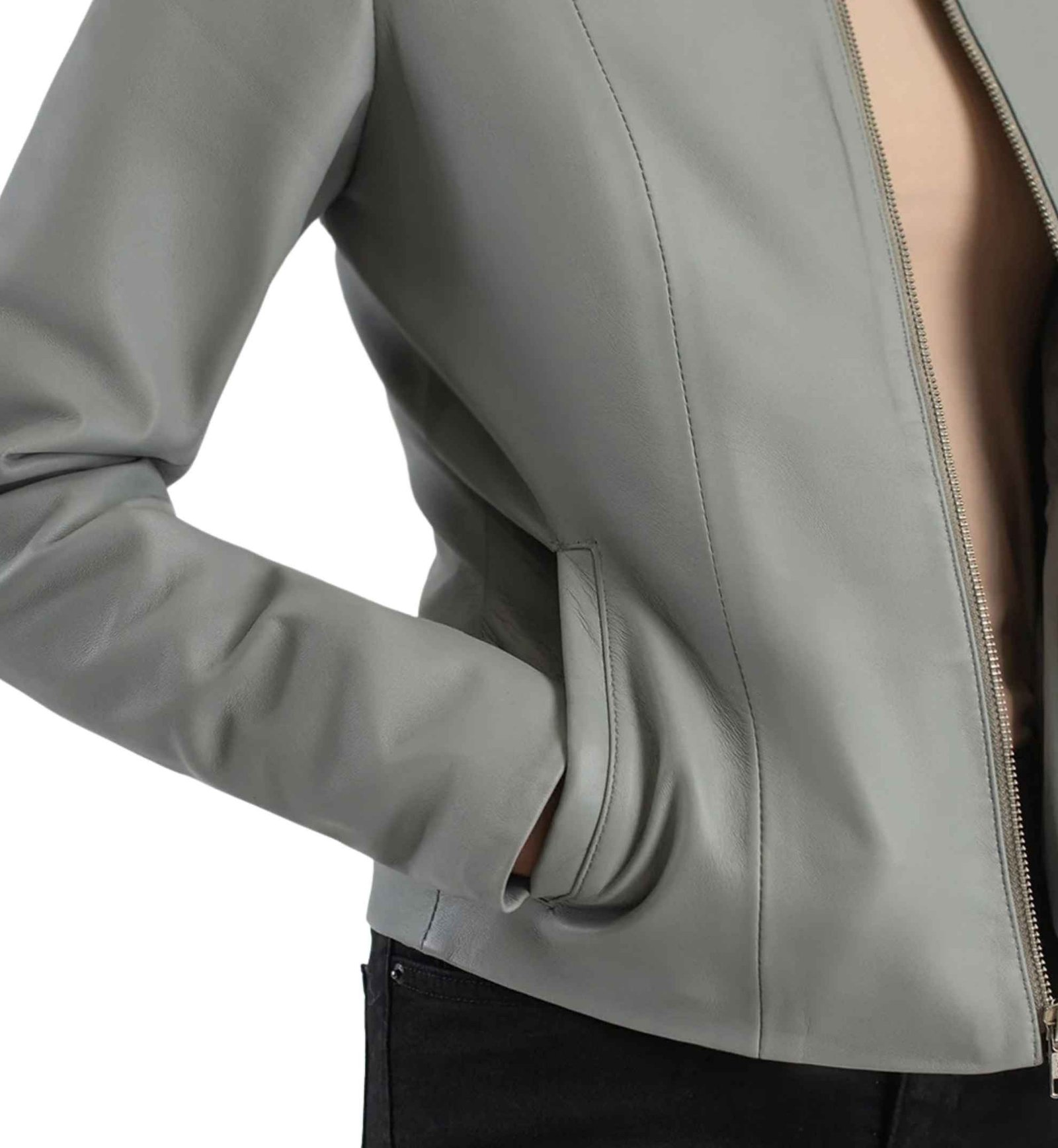 Ash Grey Collarless Jacket - Image 3