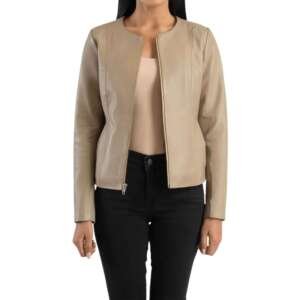 Sand Beige Collarless Jacket