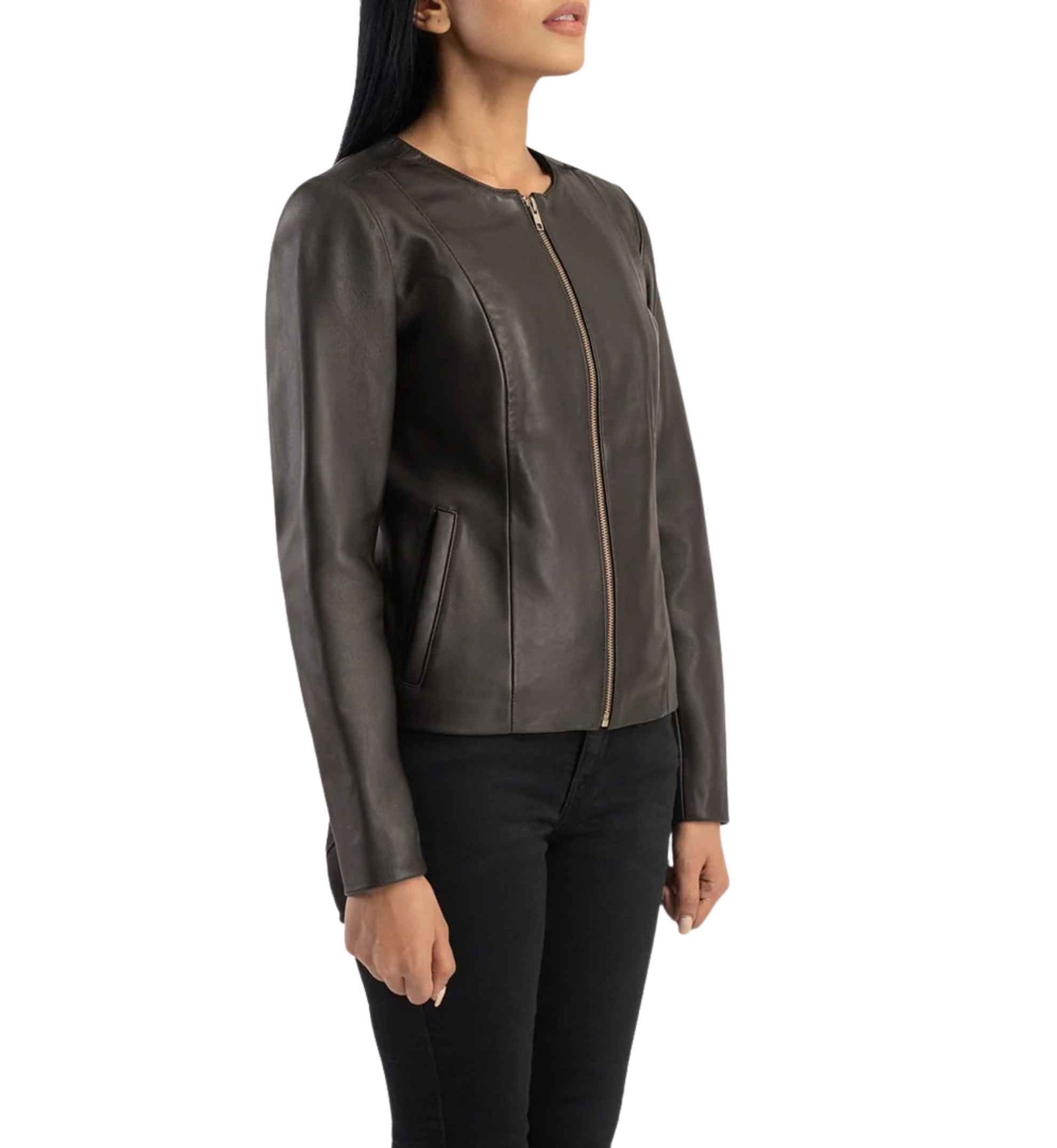 Umber Brown Collarless Jacket - Image 2
