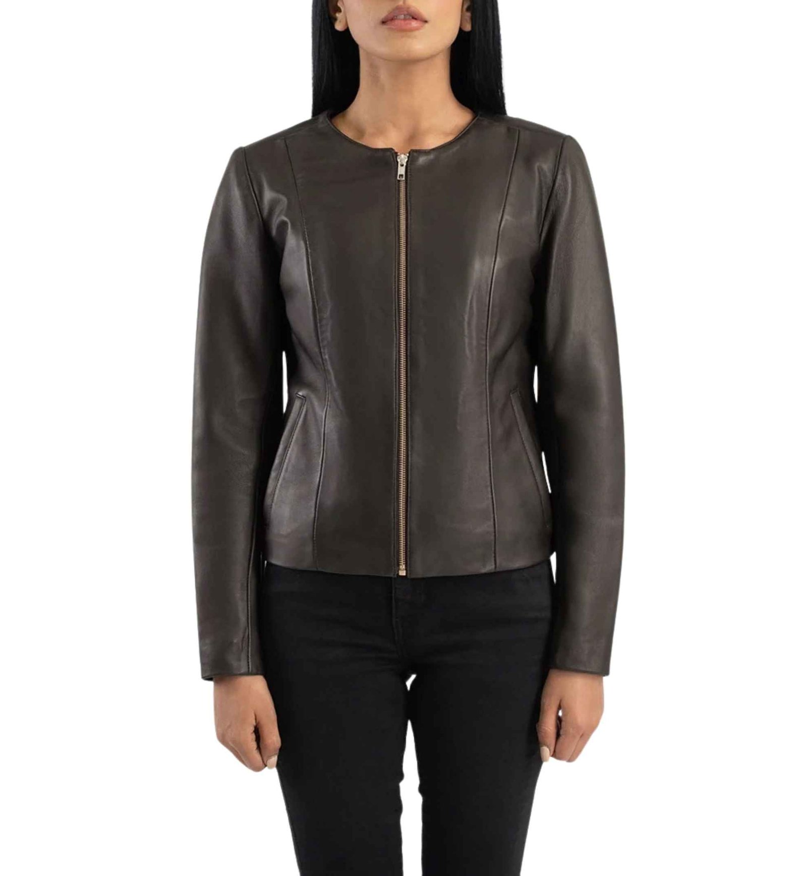 Umber Brown Collarless Jacket - Image 5