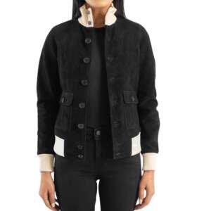 Onyx Suede Button Bomber
