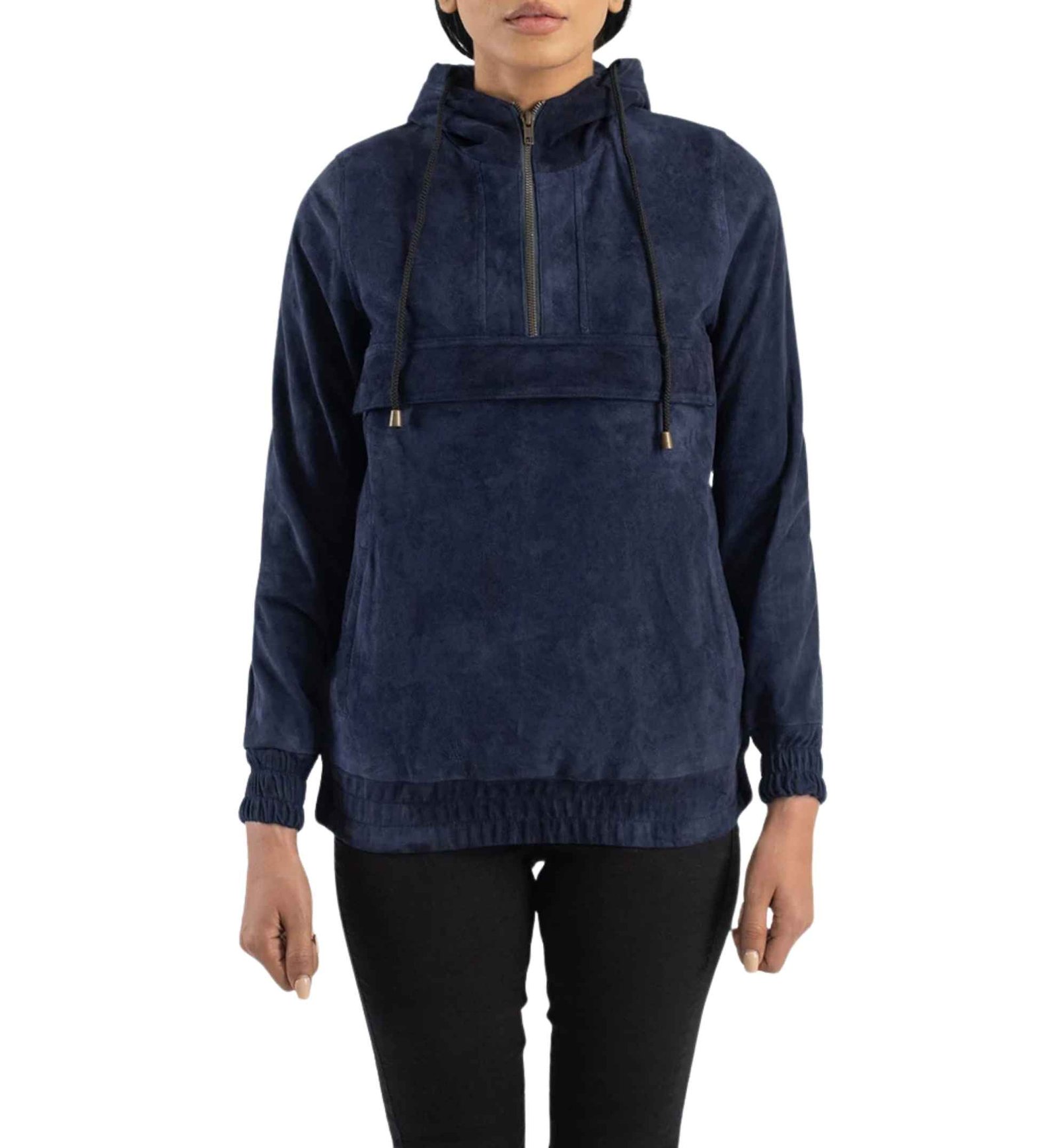 Azure Hooded Suede Pullover